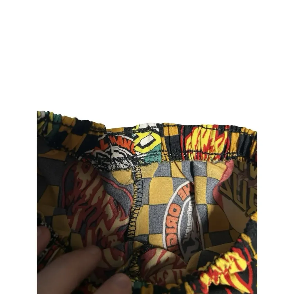Santa Cruz Youth Medium Checkered Board Shorts Black Yellow Drawstring Skate Y2K